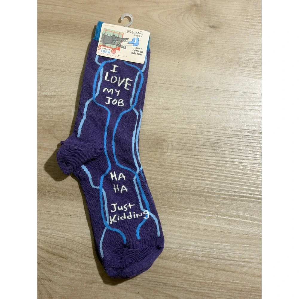 Blue Q I Love My Job Crew Socks Purple OS Womens Funny Novelty NEW
